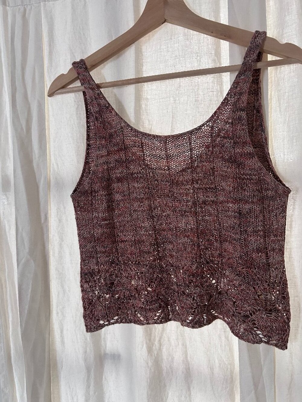 Hand knit, cropped silk tank top, size x-small